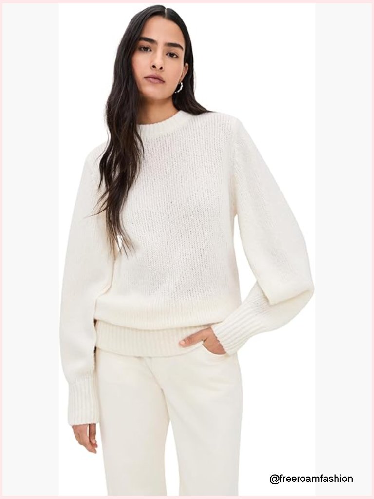 Women's Cashmere Blend Pullover Sweater Long Sleeve Split Sleeves Crew Neck